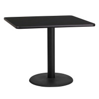 Flash Furniture XU-BLKTB-3636-TR24-GG 36" Square Black Laminate Table Top with 24" Round Table Height Base